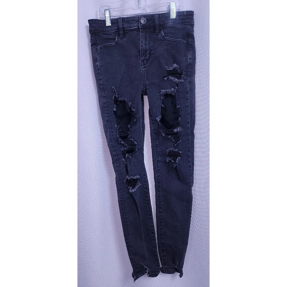 American Eagle Hi-Rise Jegging Distressed Black Jeans Women's size 4 Regular - Picture 3 of 8